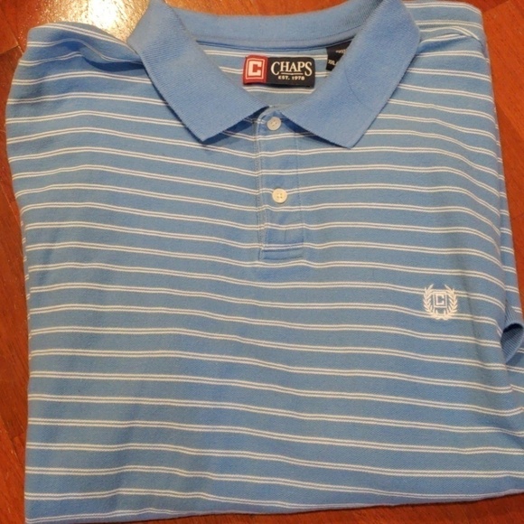 Chaps XXL 100% Cotton Striped Polo Shirt Lt Blue - Picture 2 of 8